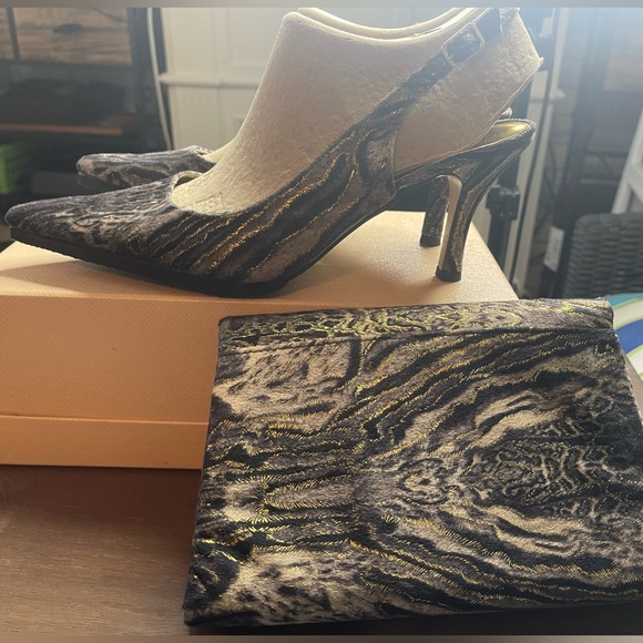 Never Worn EY Boutique Black/Cream Leopard Print Slingback Heels with Handbag - Picture 13 of 17